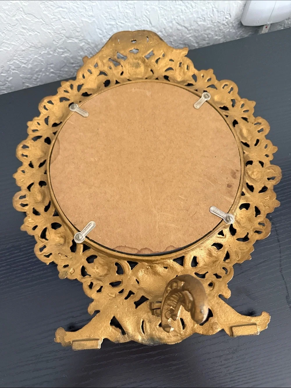 Vintage Art Nouveau Iron Round Vanity Mirror - Home Wall Decor